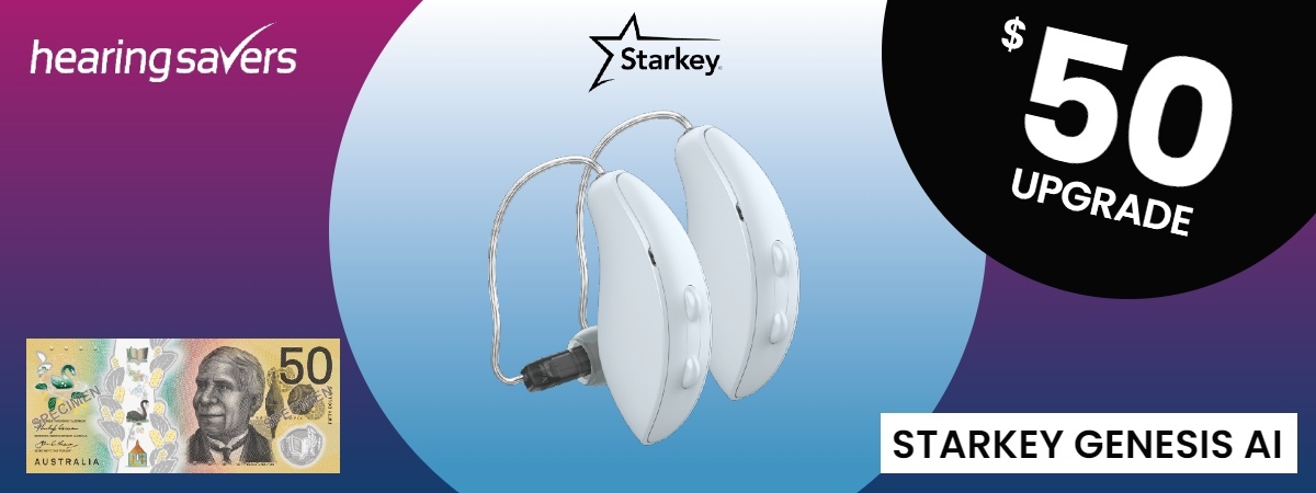 Starkey Genesis AI $50 UPGRADE offer at HEARING SAVERS